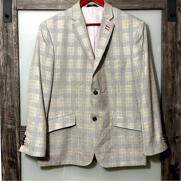 Haggar Other - Haggar Men's 42S Plaid Windowpane Blazer Contrast Stitching Preppy Academia